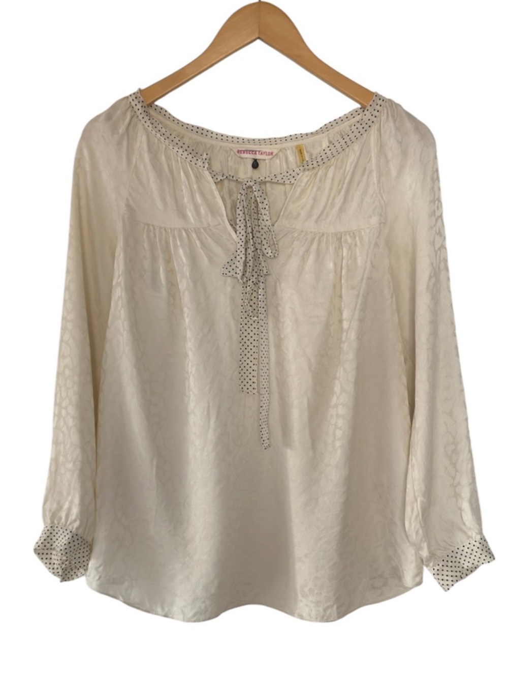 Rebecca Taylor Cream Tie Neck Peasant Blouse Ruffle Boho Ivory Top Size 6